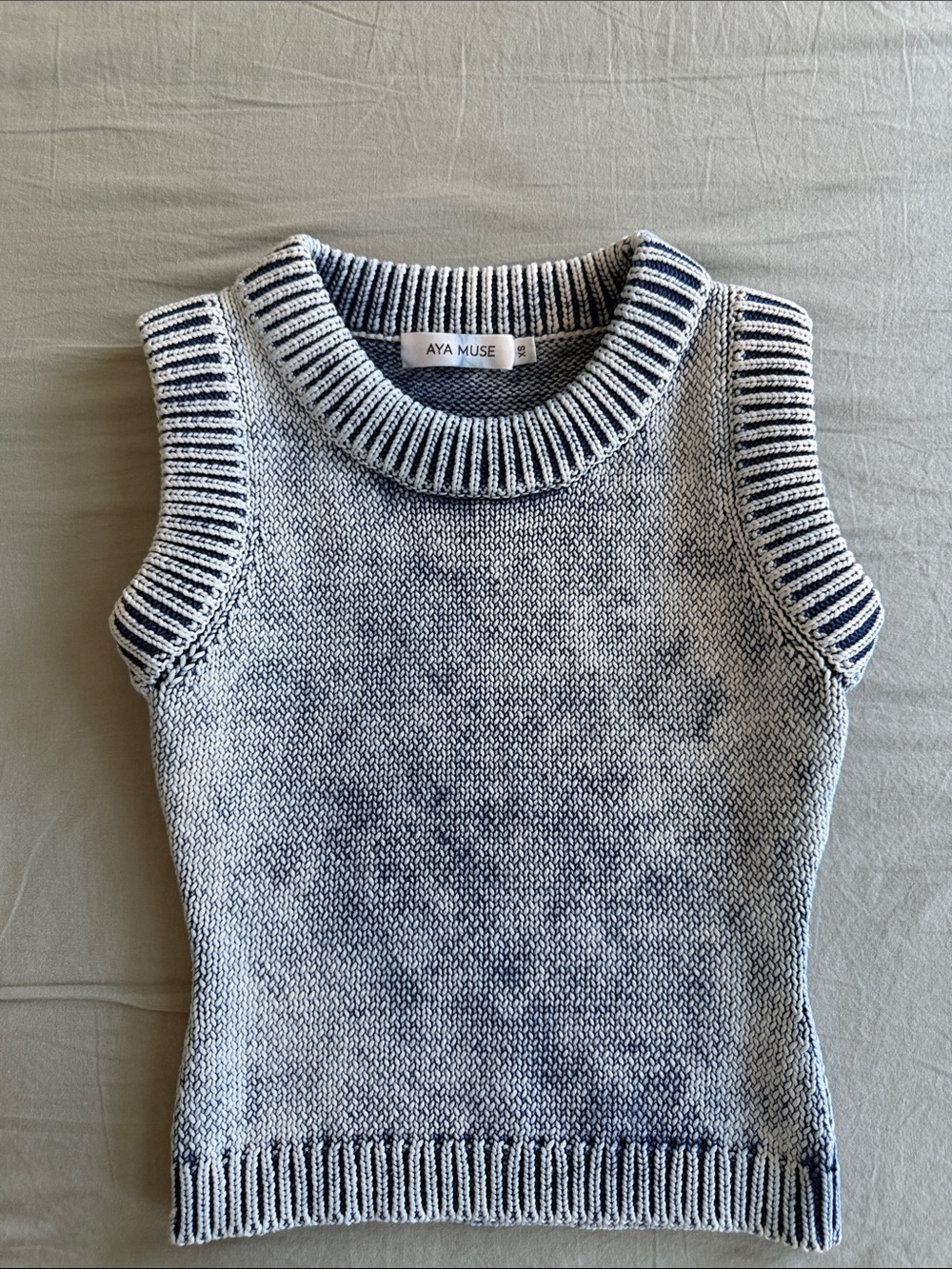Aya Muse Navy & White Marled Sleeveless Knit Tank